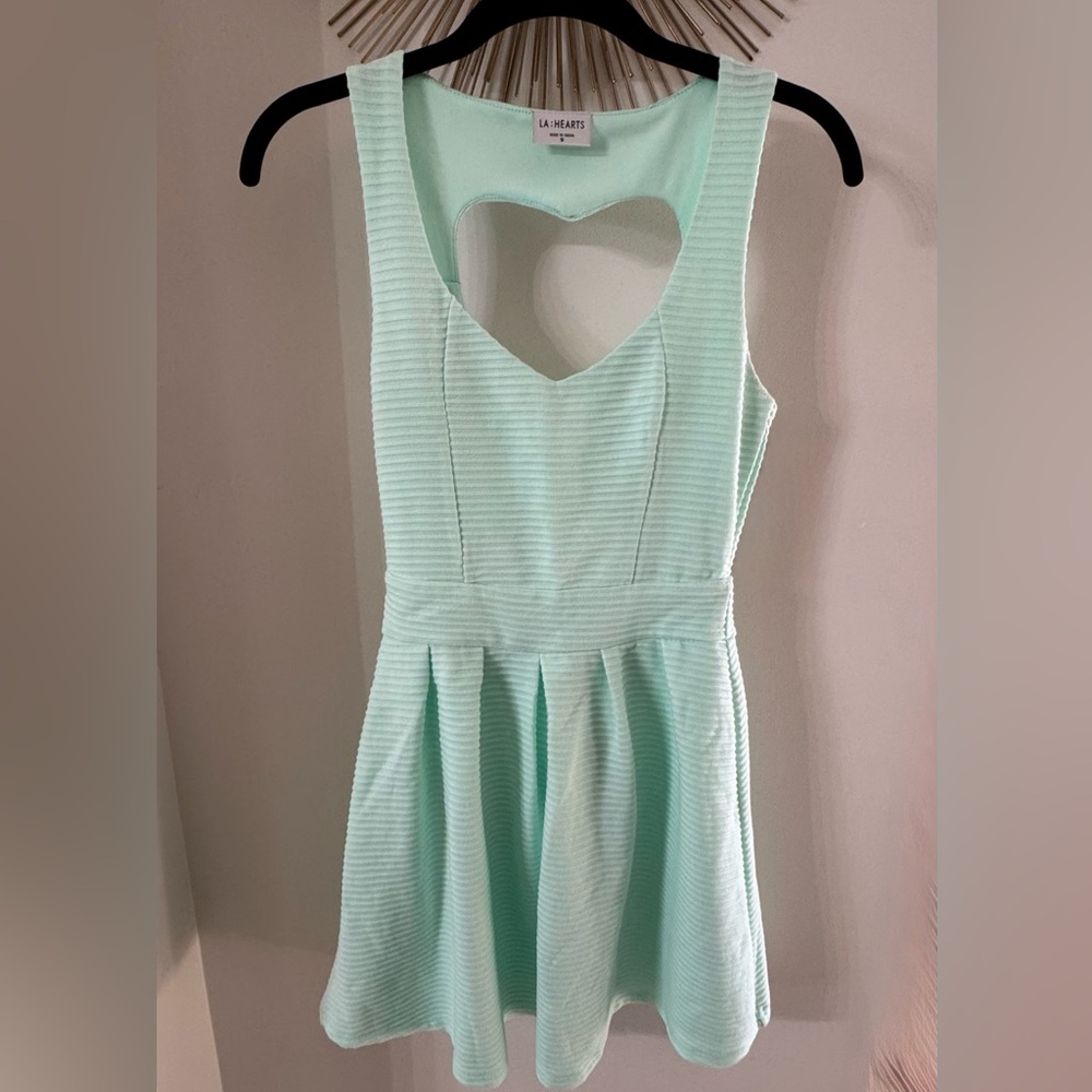 La Hearts Mint Green Heart Cutout Skater Dress